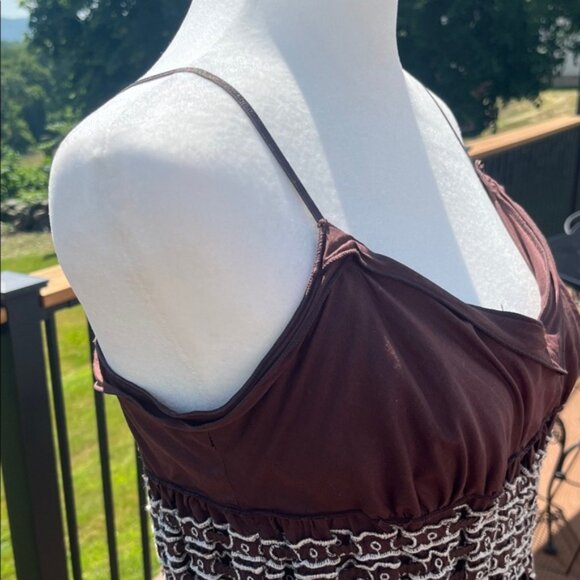 Max Studio Brown Embroidered babydoll midi dress M Boho Cottagecore Eyelet Hem - Picture 5 of 11